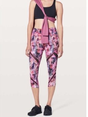 Lululemon On Pace Running Crop Sun Dazed Multi Size 4